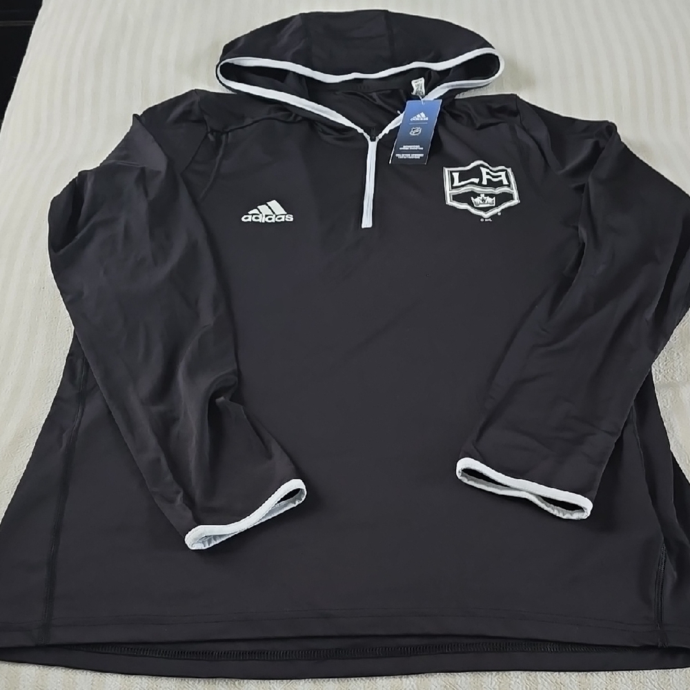 Adidas Black Los Angeles Kings Long Sleeve Quarter-Zip Hoodie T-Shirt Size:Large